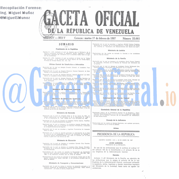 Gaceta Oficial 33661 del 17 Febrero 1987