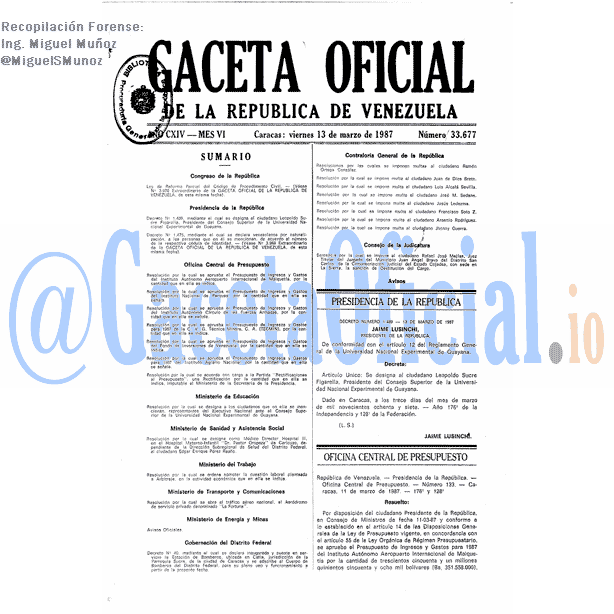 Gaceta Oficial 33677 del 13 Marzo 1987