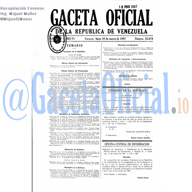 Gaceta Oficial 33678 del 16 Marzo 1987