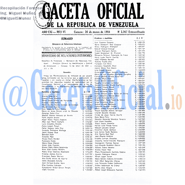 Gaceta Oficial 3367 del 26 Marzo 1984