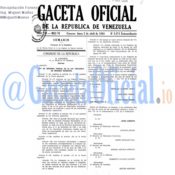 Gaceta Oficial 3371 del 2 Abril 1984