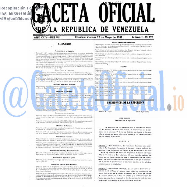 Gaceta Oficial 33723 del 22 Mayo 1987