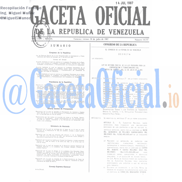 Gaceta Oficial 33757 del 10 Julio 1987