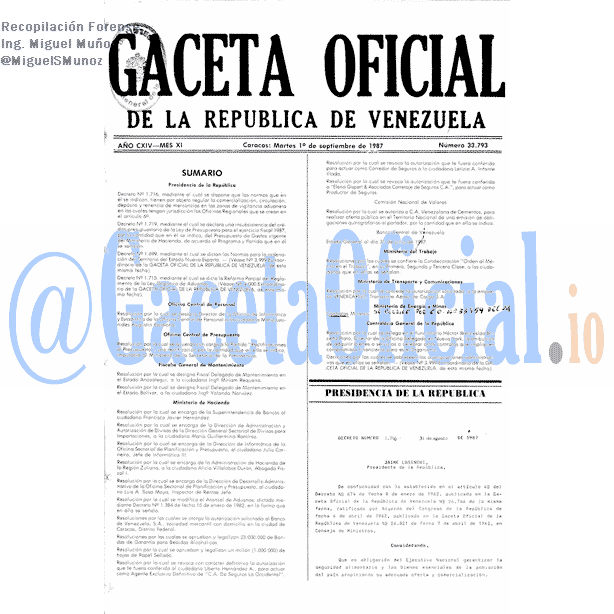 Gaceta Oficial 33793 del 1 Septiembre 1987