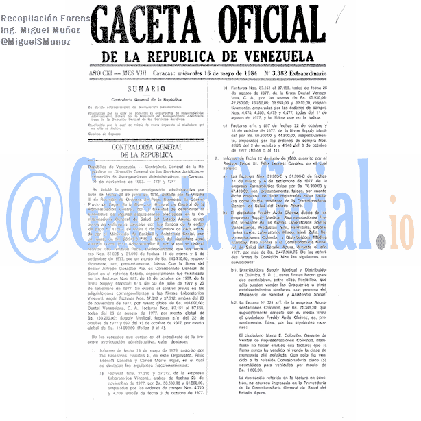 Gaceta Oficial 3382 del 16 Mayo 1984