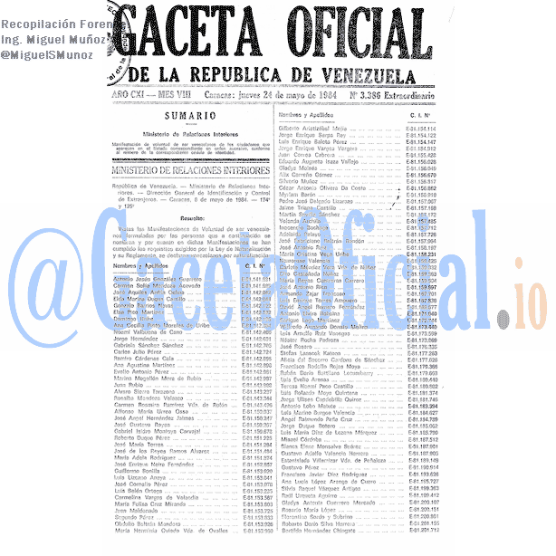 Gaceta Oficial 3386 del 24 Mayo 1984