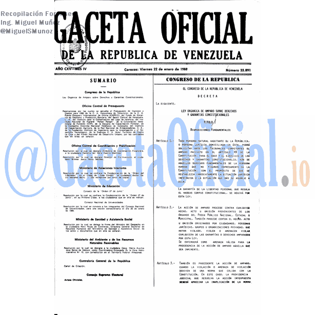 Gaceta Oficial 33891 del 22 Enero 1988