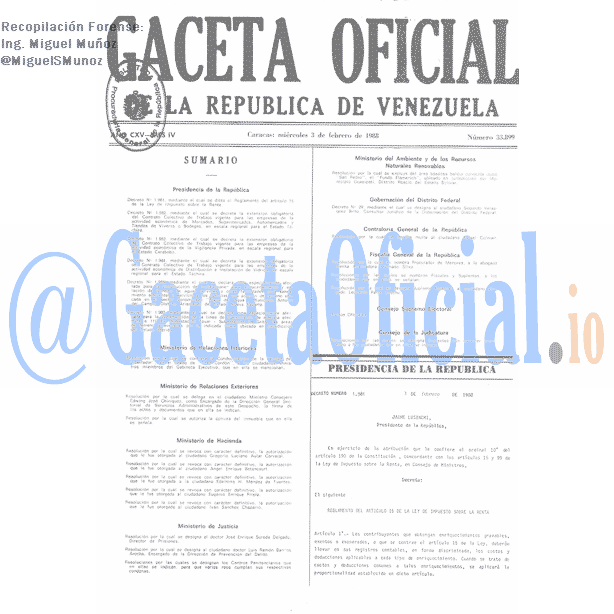 Gaceta Oficial 33899 del 3 Febrero 1988