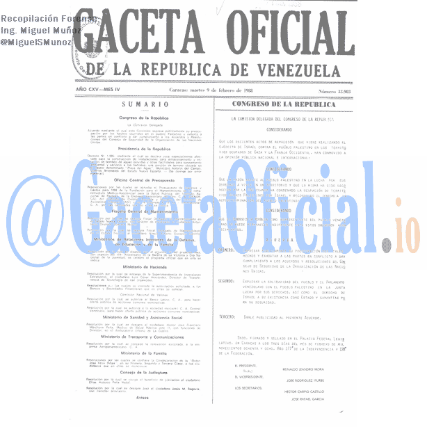 Gaceta Oficial 33903 del 9 Febrero 1988