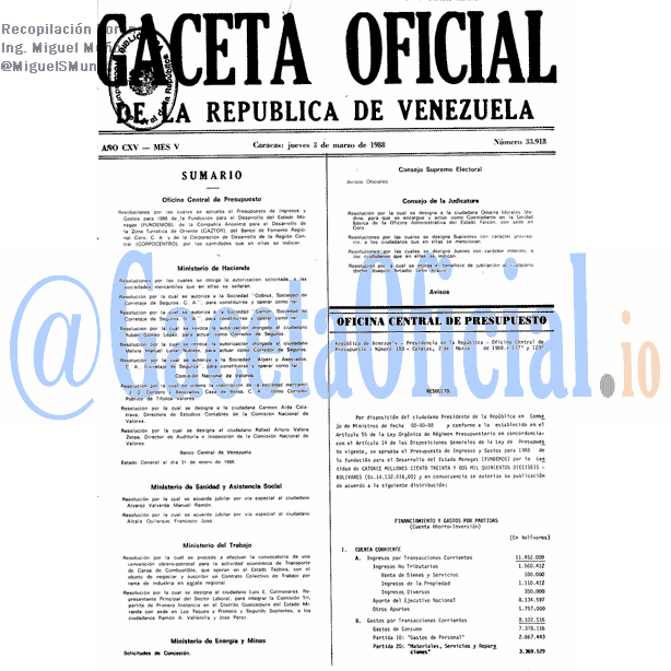 Gaceta Oficial 33918 del 3 Marzo 1988