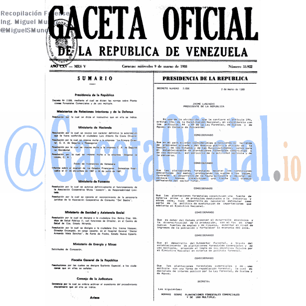Gaceta Oficial 33922 del 9 Marzo 1988