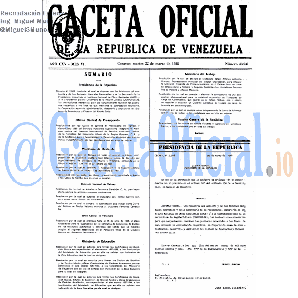 Gaceta Oficial 33931 del 22 Marzo 1988