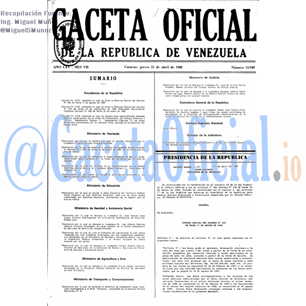 Gaceta Oficial 33949 del 21 Abril 1988