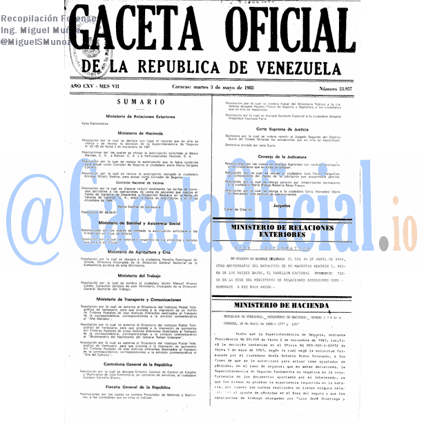 Gaceta Oficial 33957 del 3 Mayo 1988