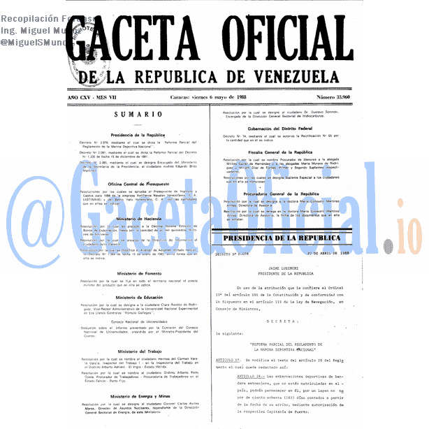 Gaceta Oficial 33960 del 6 Mayo 1988
