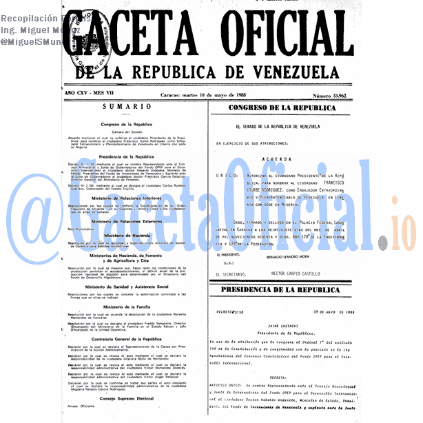 Gaceta Oficial 33962 del 10 Mayo 1988