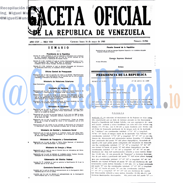 Gaceta Oficial 33966 del 16 Mayo 1988
