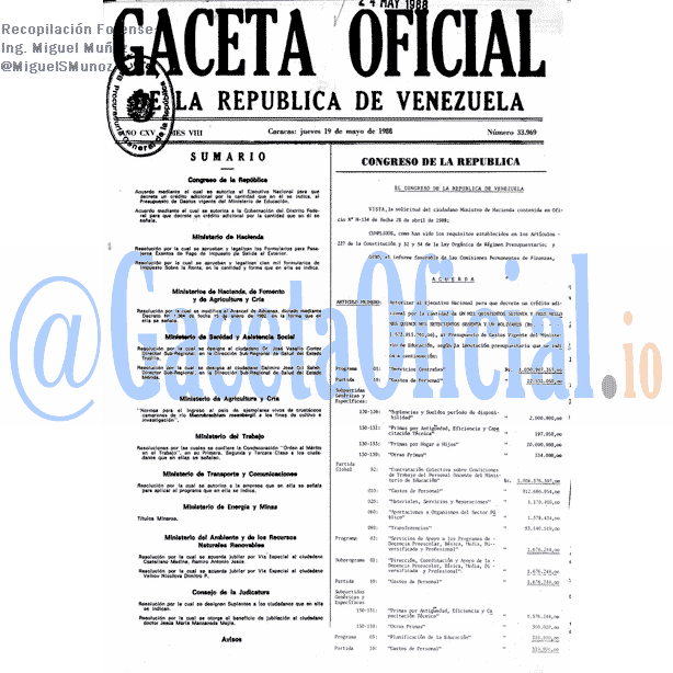 Gaceta Oficial 33969 del 19 Mayo 1988