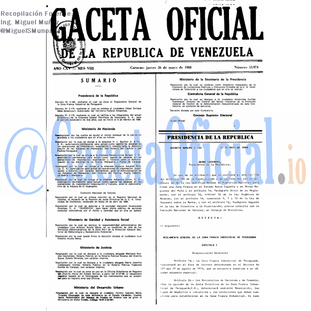 Gaceta Oficial 33974 del 26 Mayo 1988