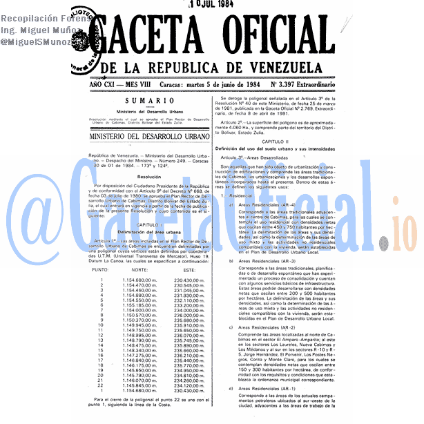 Gaceta Oficial 3397 del 5 Junio 1984