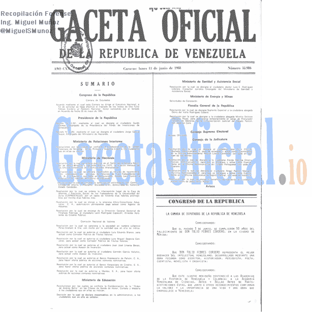 Gaceta Oficial 33986 del 13 Junio 1988