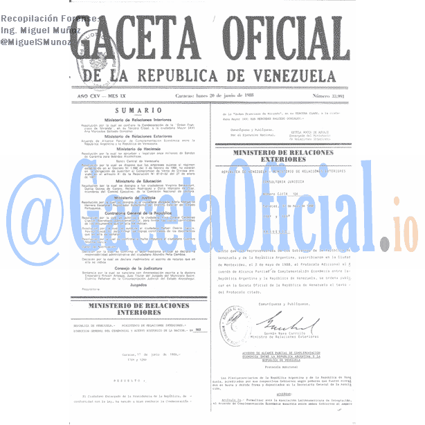 Gaceta Oficial 33991 del 20 Junio 1988