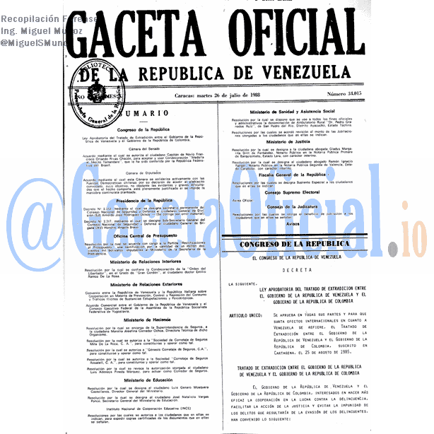 Gaceta Oficial 34015 del 26 Julio 1988