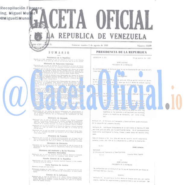 Gaceta Oficial 34020 del 2 Agosto 1988