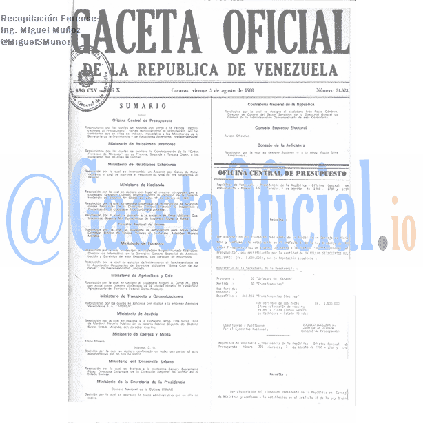 Gaceta Oficial 34023 del 5 Agosto 1988