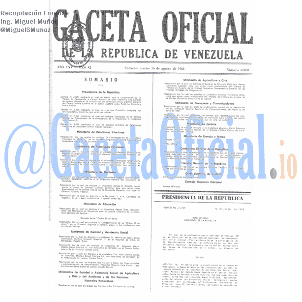 Gaceta Oficial 34030 del 16 Agosto 1988