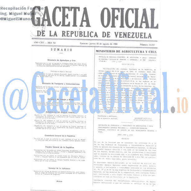 Gaceta Oficial 34032 del 18 Agosto 1988