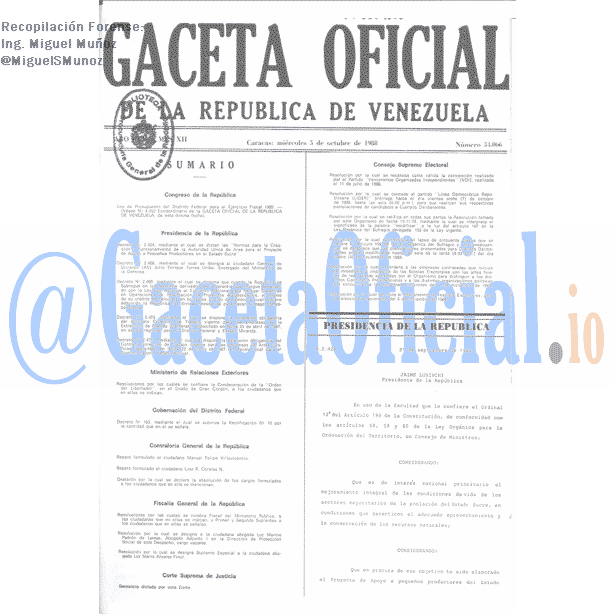 Gaceta Oficial 34066 del 5 Octubre 1988