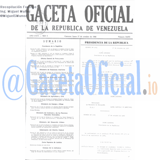 Gaceta Oficial 34073 del 17 Octubre 1988