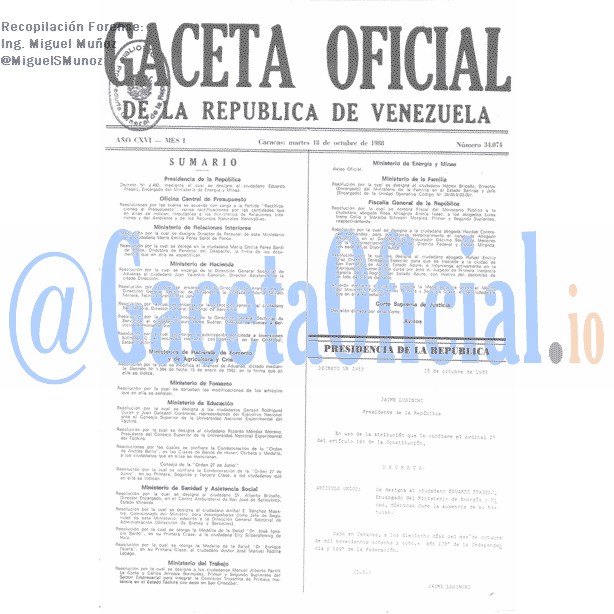 Gaceta Oficial 34074 del 18 Octubre 1988