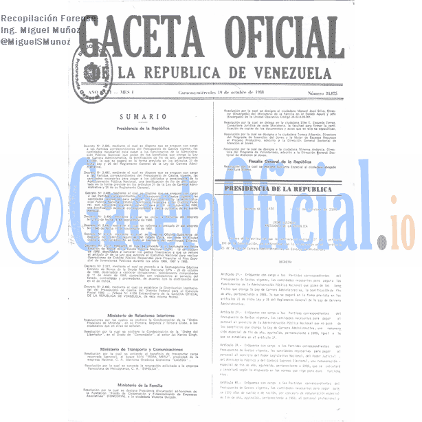 Gaceta Oficial 34075 del 19 Octubre 1988