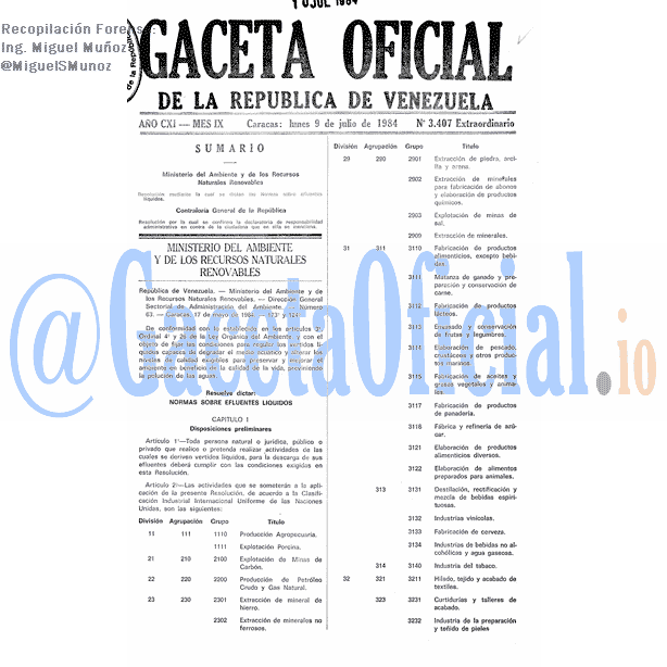 Gaceta Oficial 3407 del 9 Julio 1984