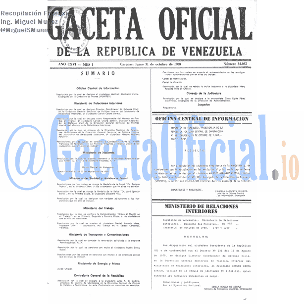 Gaceta Oficial 34082 del 31 Octubre 1988