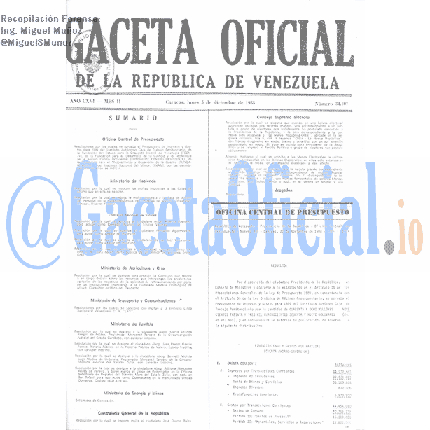 Gaceta Oficial 34107 del 5 Diciembre 1988
