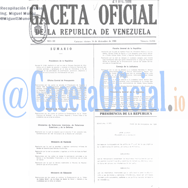 Gaceta Oficial 34116 del 16 Diciembre 1988