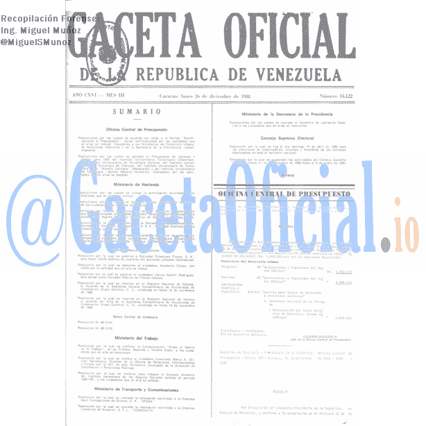 Gaceta Oficial 34122 del 26 Diciembre 1988