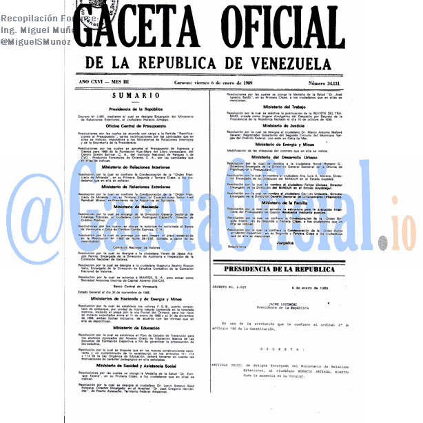 Gaceta Oficial 34131 del 6 Enero 1989