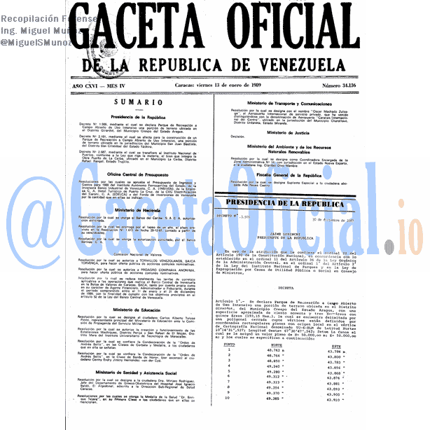 Gaceta Oficial 34136 del 13 Enero 1989