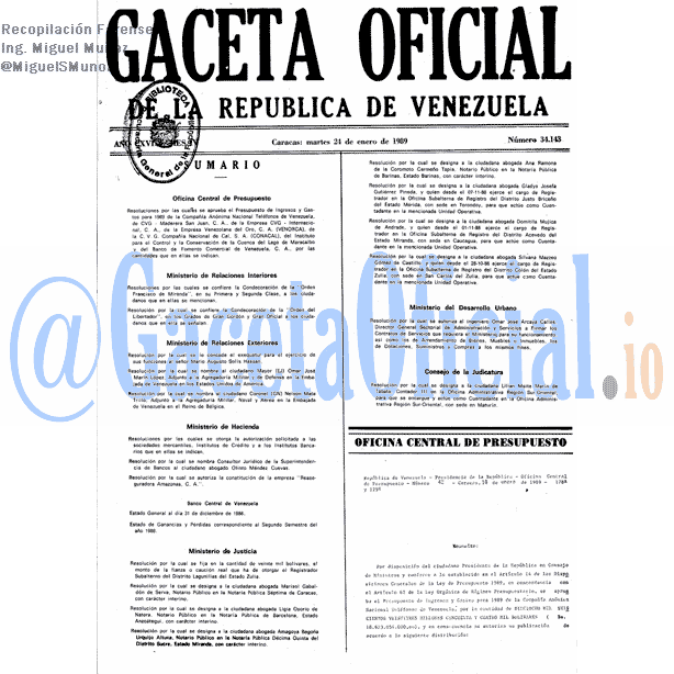 Gaceta Oficial 34143 del 24 Enero 1989