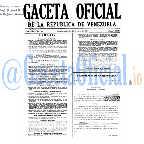 Gaceta Oficial 34144 del 25 Enero 1989