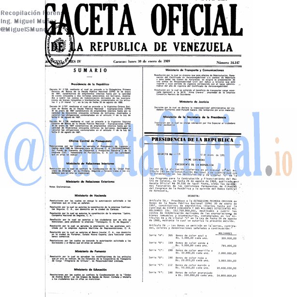 Gaceta Oficial 34147 del 30 Enero 1989
