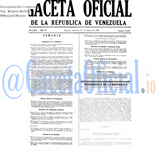 Gaceta Oficial 34149 del 1 Febrero 1989