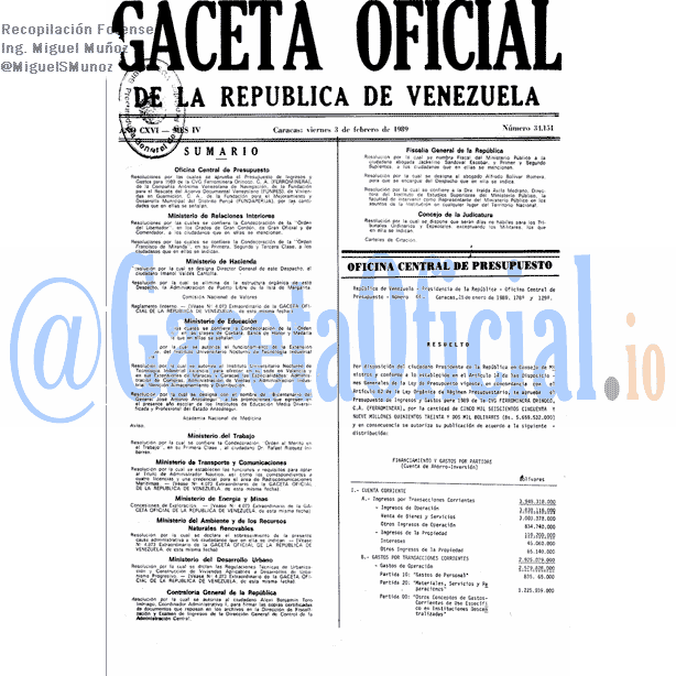 Gaceta Oficial 34151 del 3 Febrero 1989