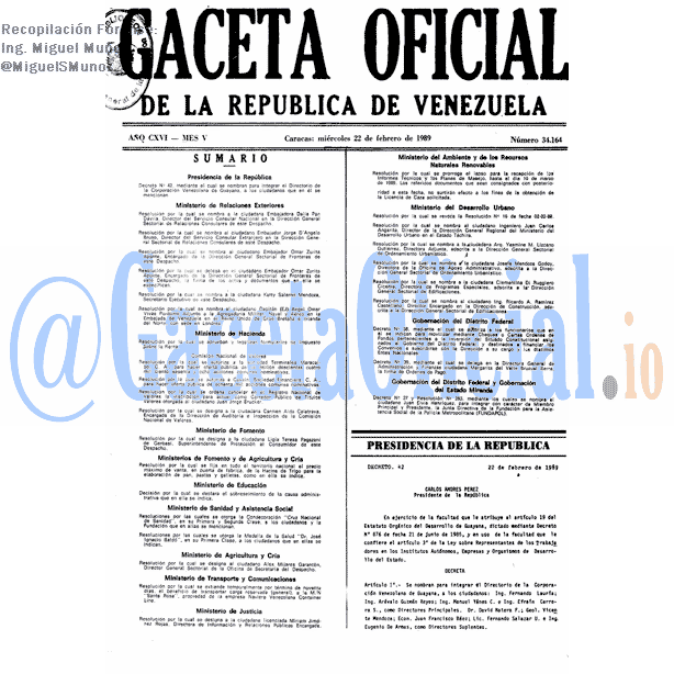 Gaceta Oficial 34164 del 22 Febrero 1989