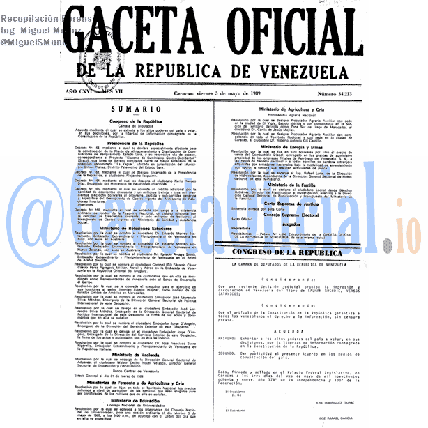 Gaceta Oficial 34213 del 5 Mayo 1989