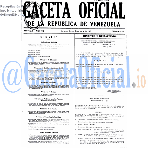Gaceta Oficial 34228 del 26 Mayo 1989